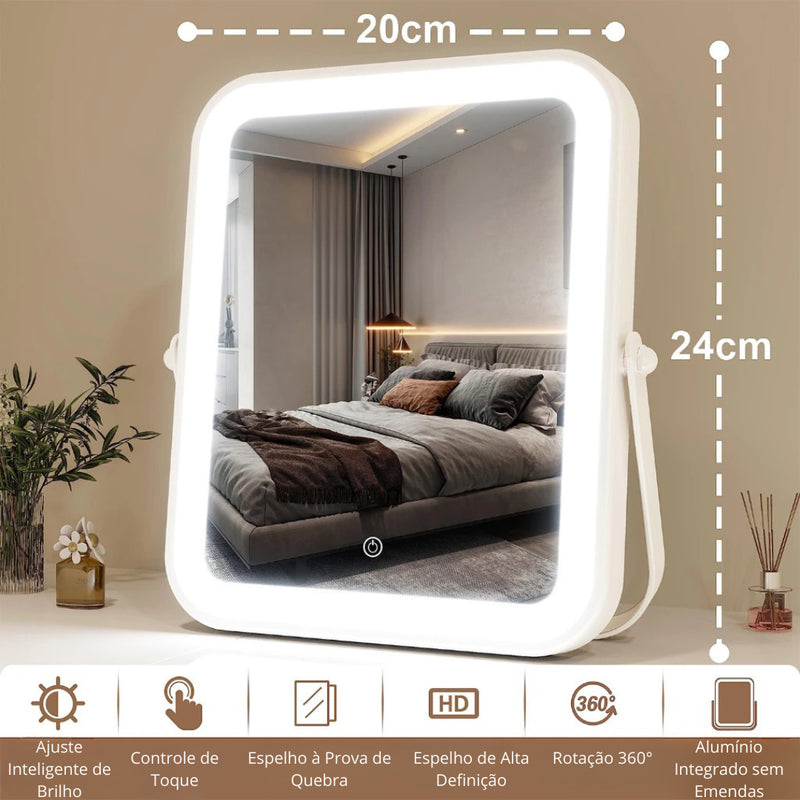 Espelho Smart com LED Brilho Regulável e Design Dobrável