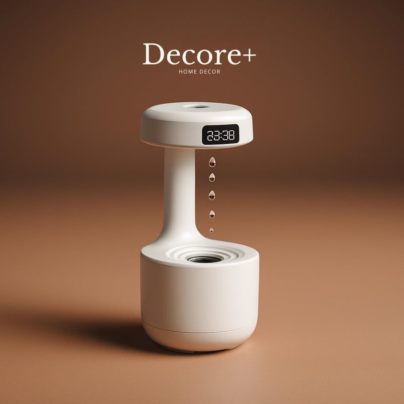 Umidificador de Ar com Efeito Anti-Gravidade, Aromatizador, Relógio LED e Bivolt (110/220V).